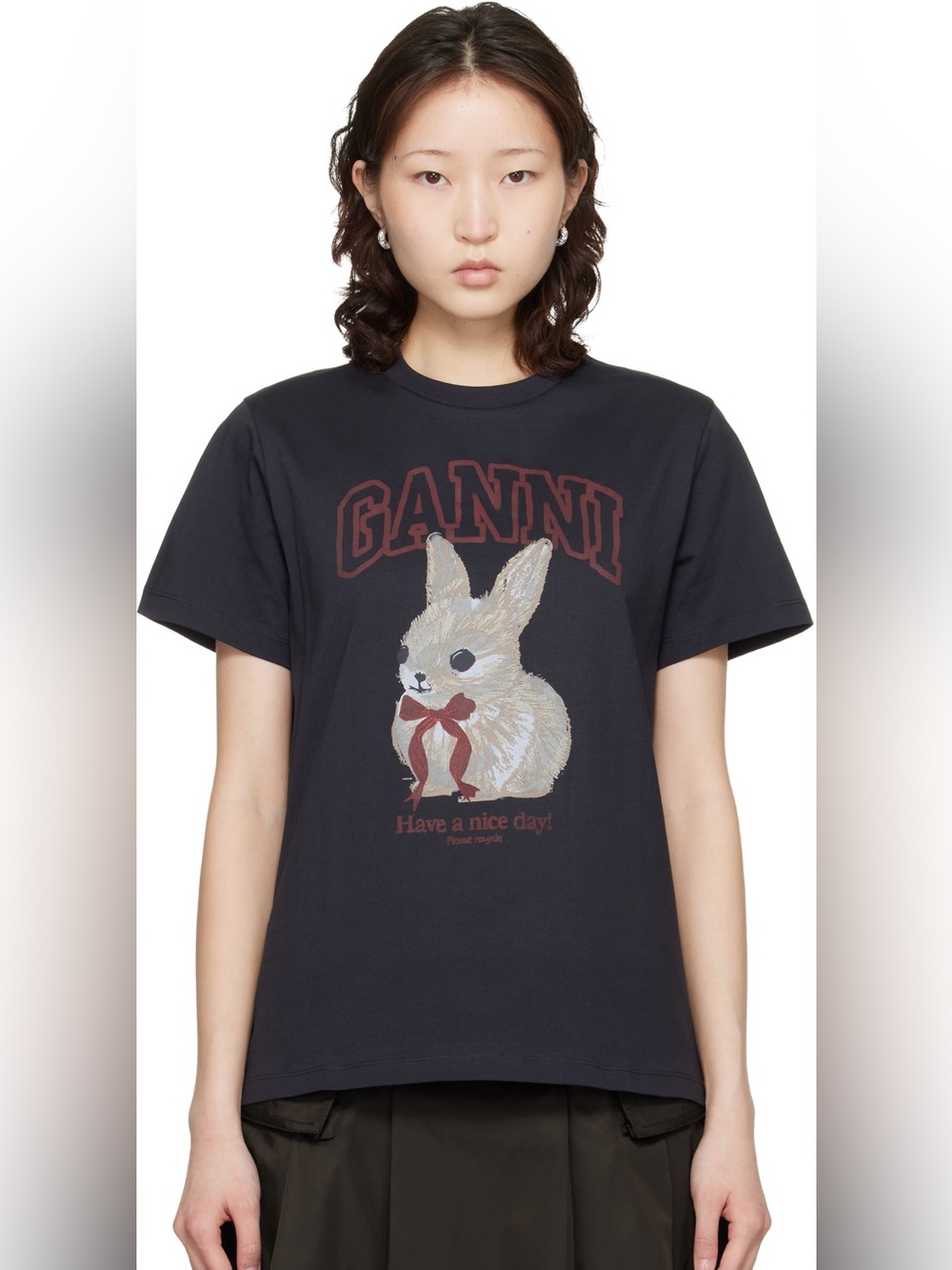 Ganni Black Logo Bunny Tee